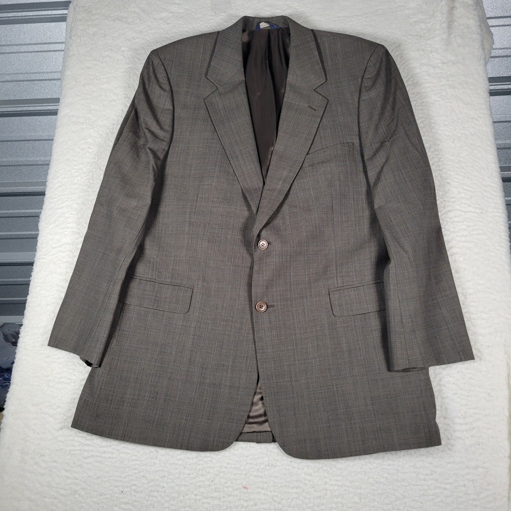 Brooks Brothers Stretch Blazer Men 44L Brown Glen Plaid Wool Two Button Jacket